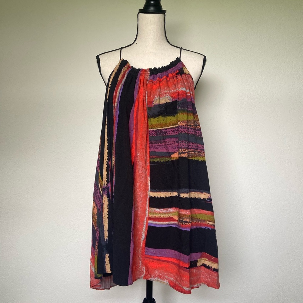 Free People Multicolor Abstract Spaghetti Strap Mini Swing Tunic Dress - Small